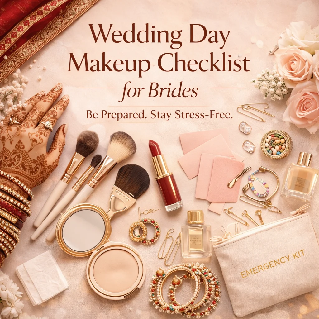 wedding day bridal makeup checklist essentials items Indian bride preparation list